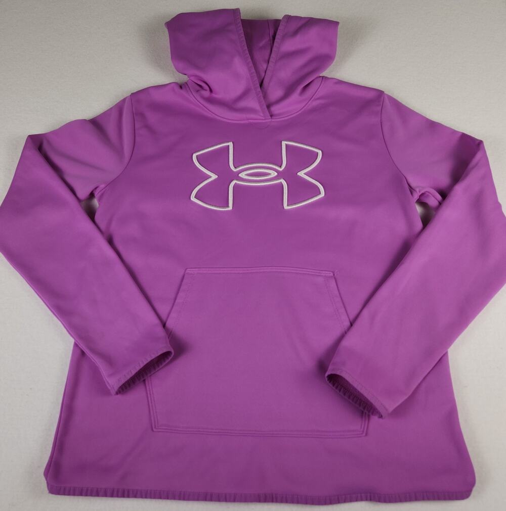 Under Armour Logo Pink Womens Loose Pullover Workout Hoodie Sz S